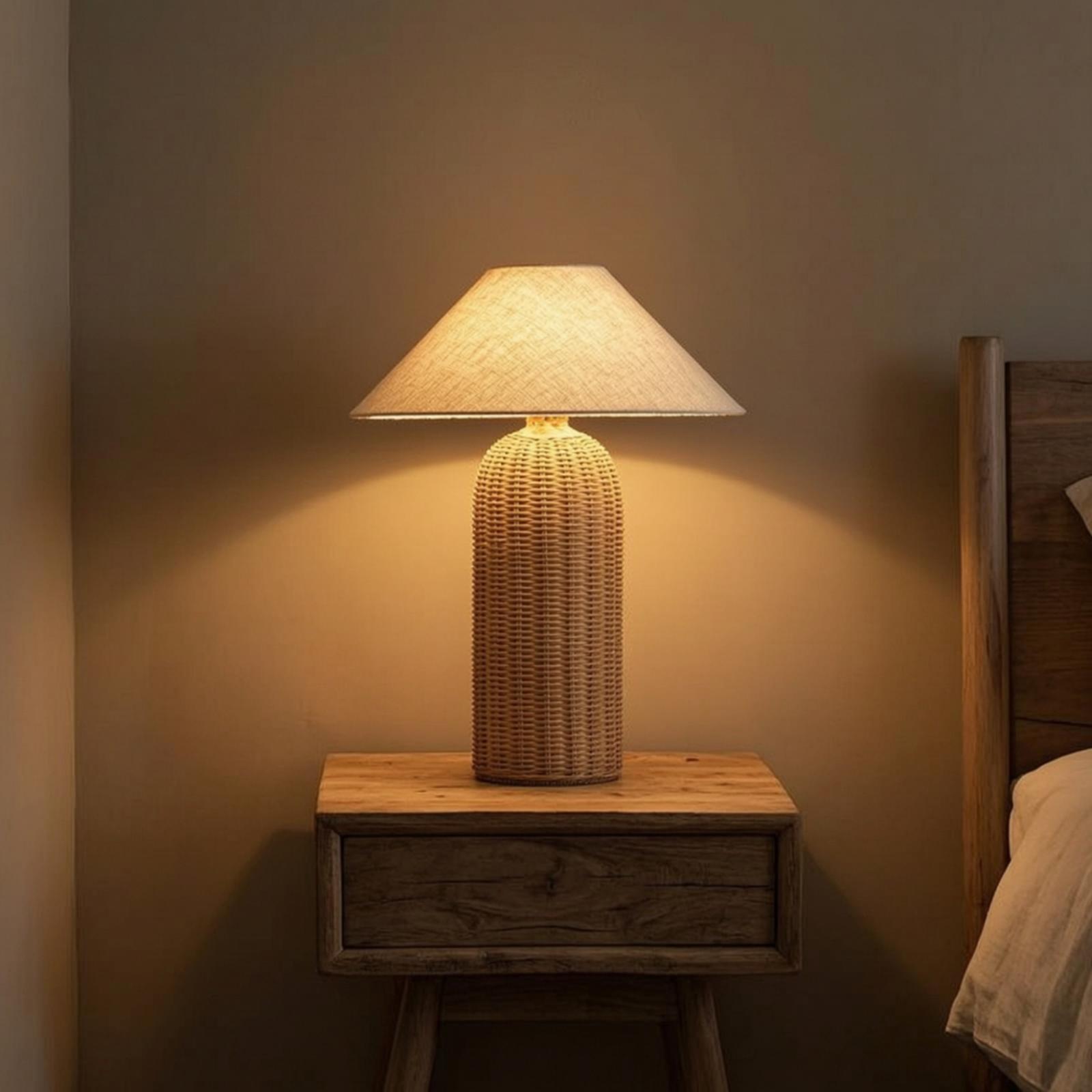 Desk Setup Lamp - Bedlampje met rotan voet en stoffen